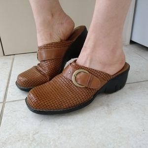 Clarks Artisan Brown Leather Buckled Mules Clogs